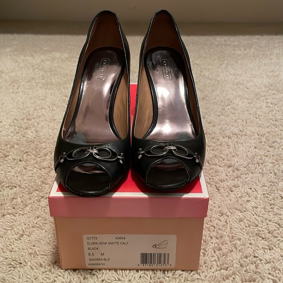 Coach Elora Semi Matte Calf Black Wedge - size 8.5 - Picture 1 of 6
